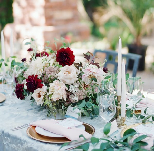 Elegant country wedding table setting at a destination celebration