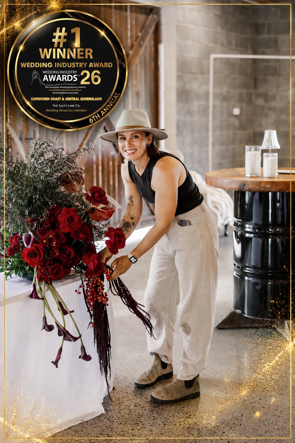 The Salty Lime Co award-winning wedding venue coordinator arranging wedding flowers
