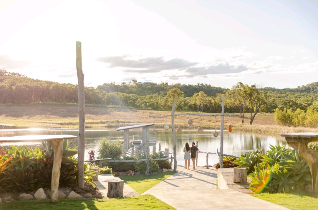 Lakeside gardens and jetty at The Salty Lime Co country property