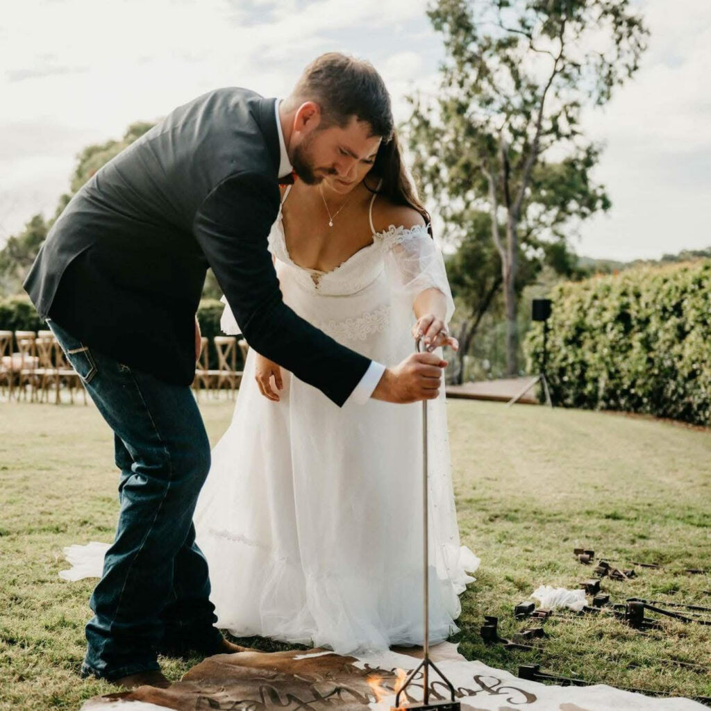 Newlyweds dancing during their wedding celebration