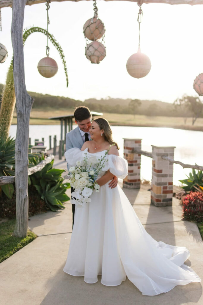 Rustic hanging wedding decorations at sunset