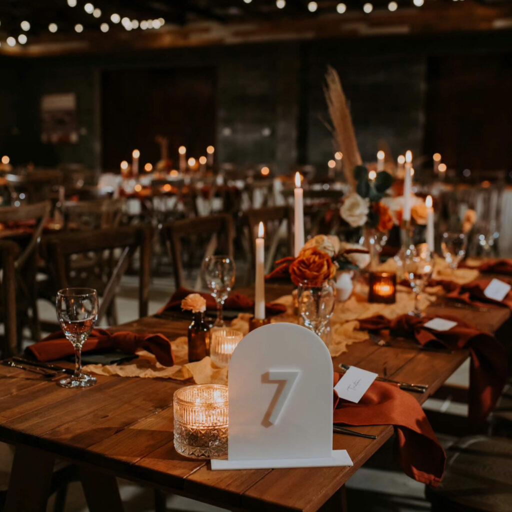 Wedding table styling with warm autumn colours