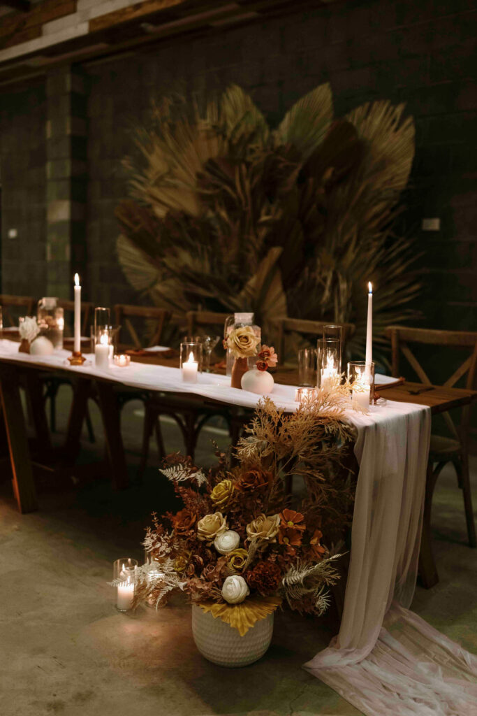 Elegant bridal table styling inside The Salty Lime Co