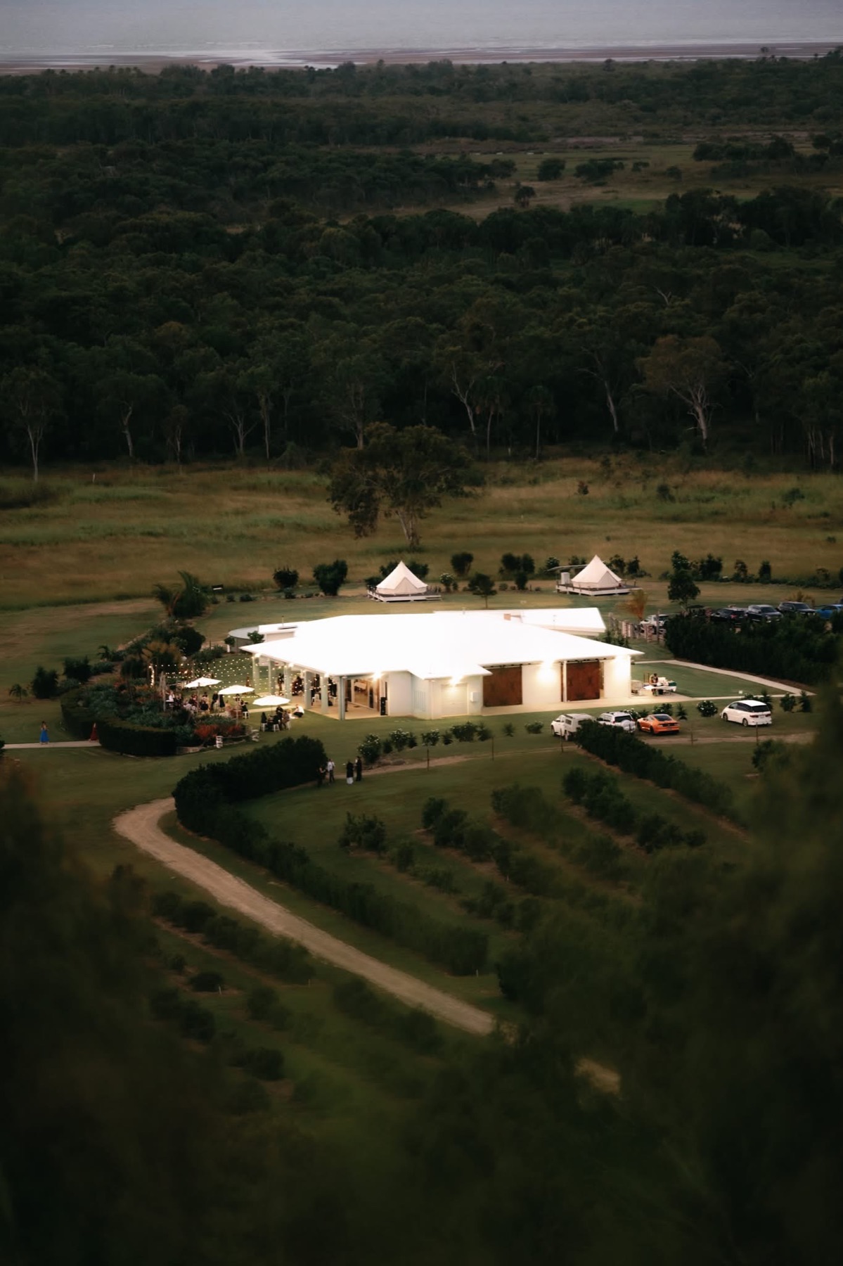 Aerial view of The Salty Lime Co country wedding venue near Emu Park