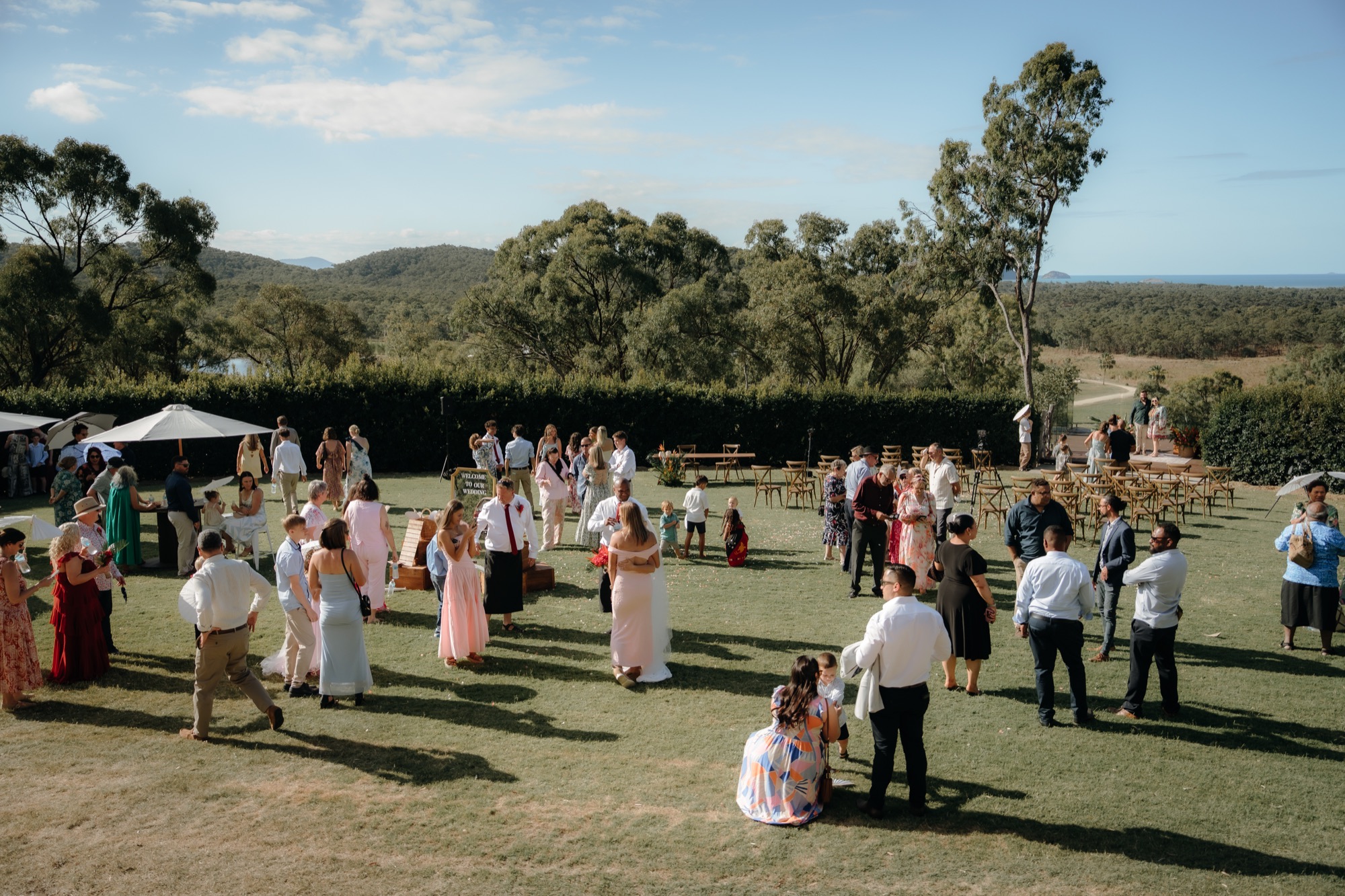 Wedding guests enjoying the country venue grounds at The Salty Lime Co
